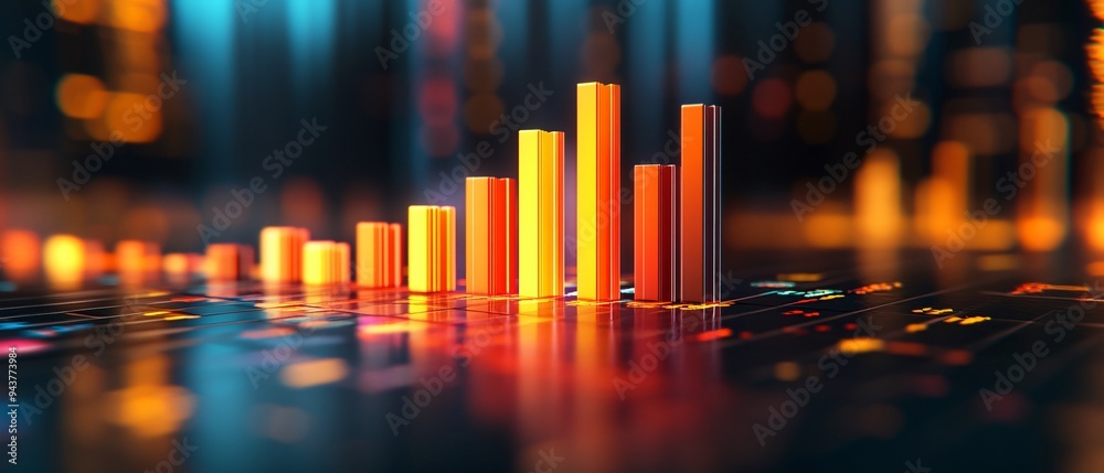 Minimalistic 3D Profit Margin Chart with Varying Bar Heights for Financial Analysis Minimalistic 3D Profit Margin Chart with Varying Bar Heights for Financial Analysis