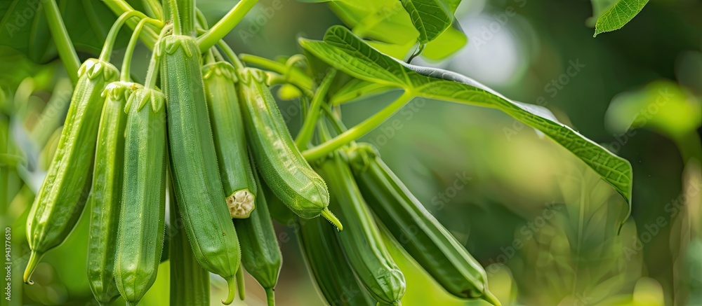 Obraz premium Okra also known as Okro or Abelmoschus esculentus is referred to as ladies fingers or ochro in various English speaking nations It is a flowering plant belonging to the mallow family