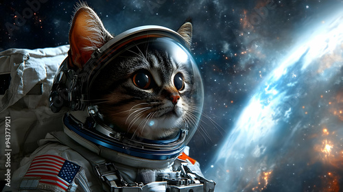 A tabby cat astronaut weari...
