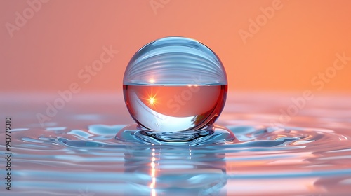 The calm allure of a single water droplet resting serenely on a stable, unyielding surface photo