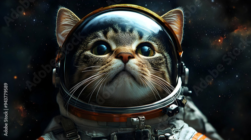 A tabby cat wearing an astr...