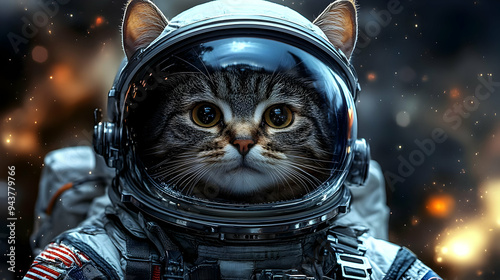 A tabby cat wearing an astr...