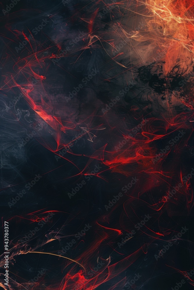 Fototapeta premium Swirling red and black abstract vertical background resembling fiery cosmic formations