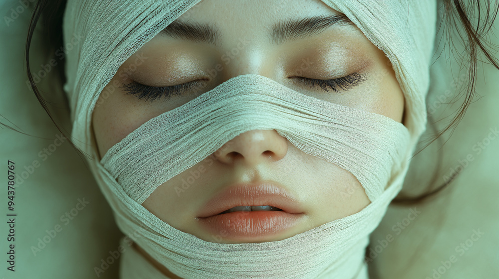 包帯を顔に巻いた女性 Stock 写真 | Adobe Stock
