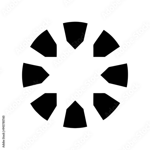 A black and white graphic of a circular shape with eight triangular wedges pointing outward