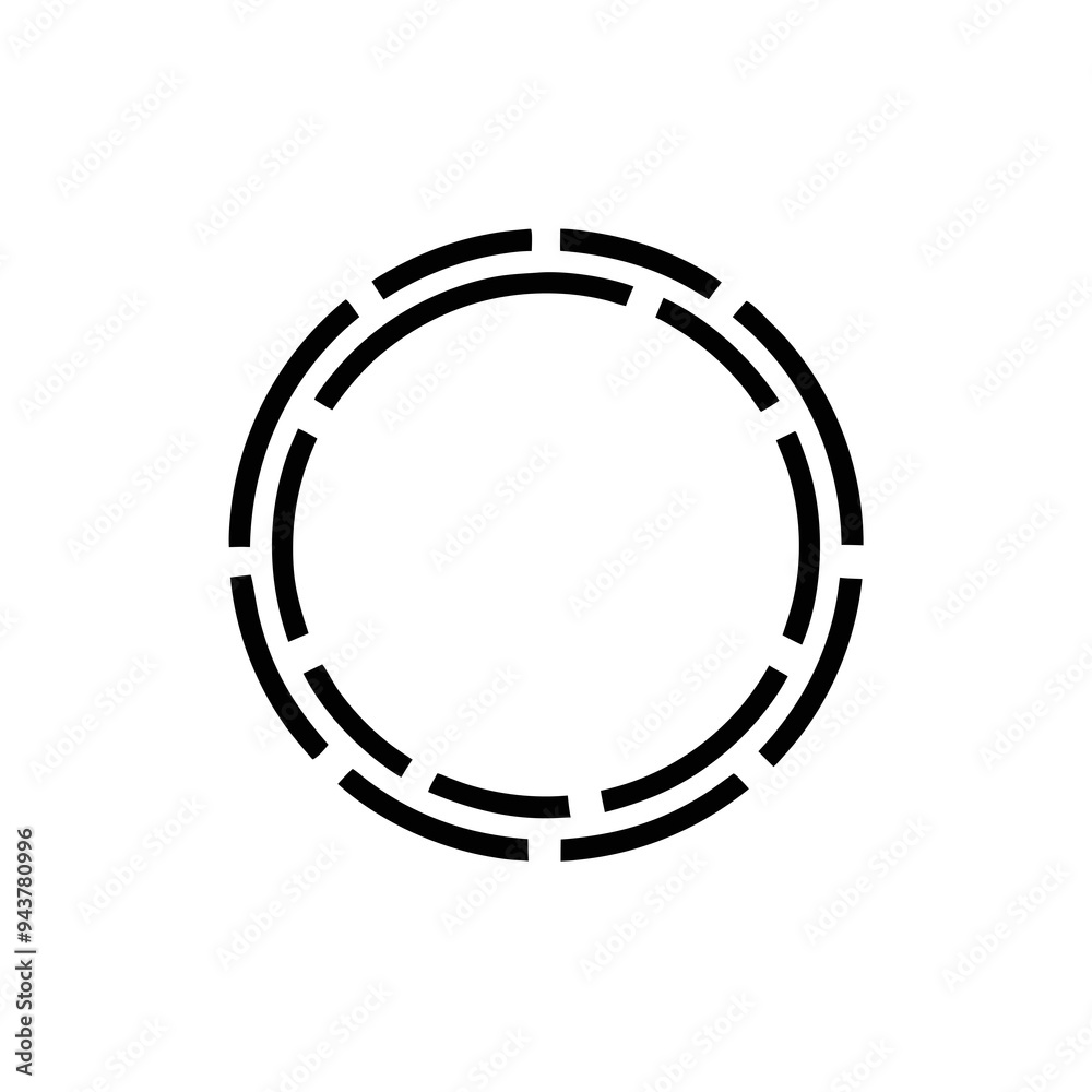 Black and white icon of a dashed circular line Black and white icon of a dashed circular line