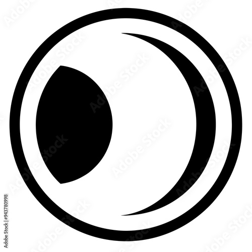 Black and white stylized eye graphic with bold outlines