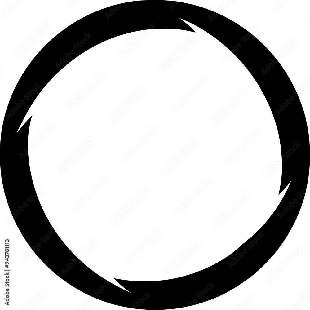 Black circular design with pointed edges, resembling a stylized tornado or cycle, set against a white background Black circular design with pointed edges, resembling a stylized tornado or cycle, set against a white background