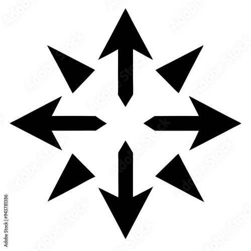 Free Download A stylized black starburst symbol with arrows pointing in six directions, representing multi-directional movement or expansion - GFXLoad