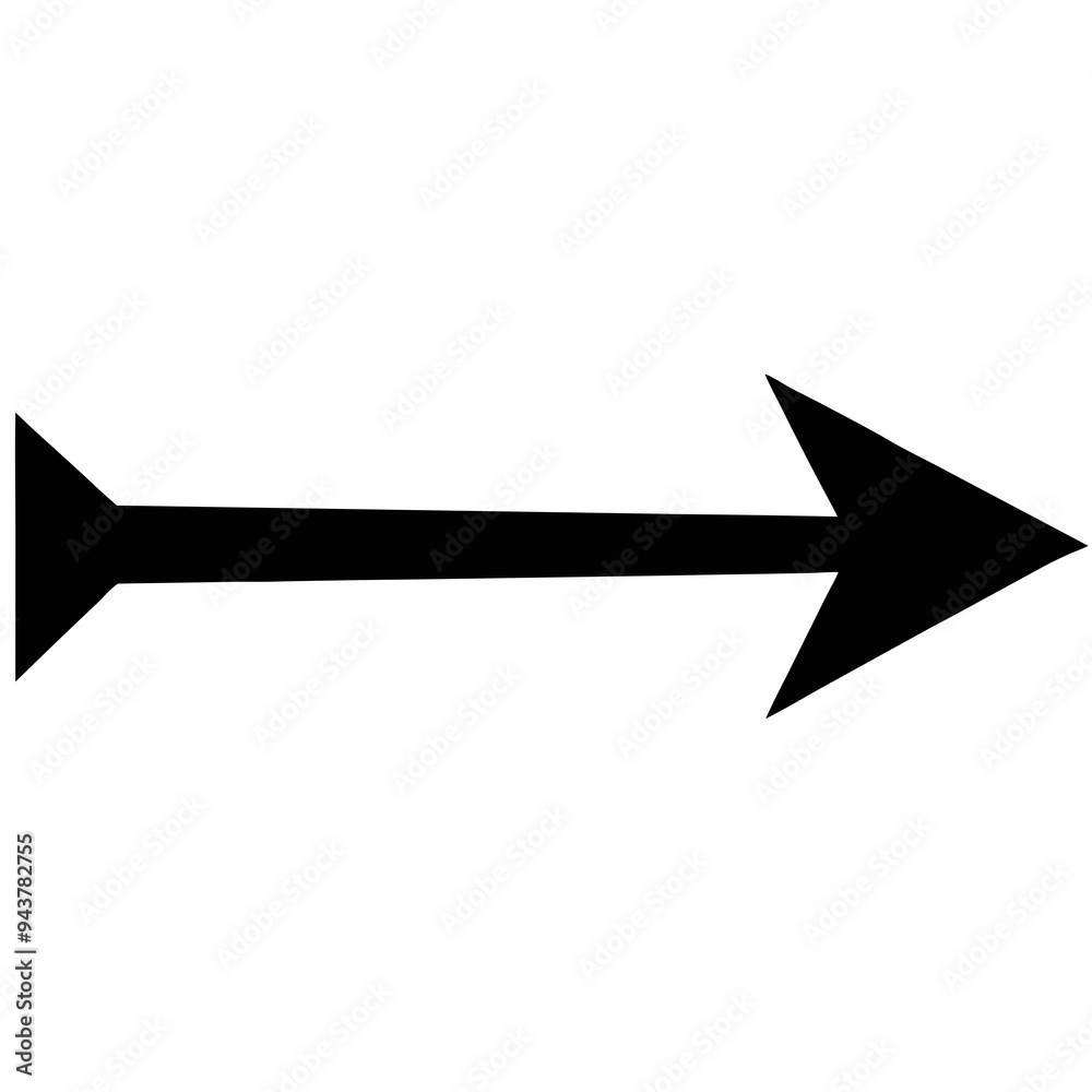 a black arrow pointing to the right. The arrow has a straight line with a triangular arrowhead on the right end and a flat tail on the left end a black arrow pointing to the right. The arrow has a straight line with a triangular arrowhead on the right end and a flat tail on the left end