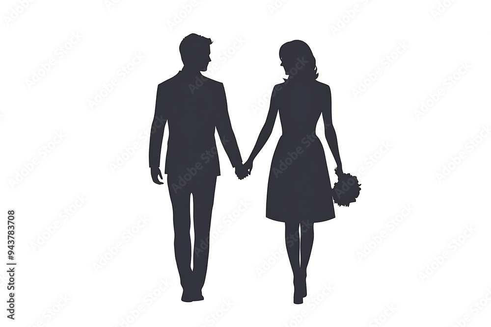 Minimalist Black Silhouette of Couple Holding Hands on White Background Minimalist Black Silhouette of Couple Holding Hands on White Background