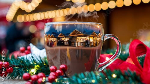 Christmas Market Reflected in Hot Chocolate Cup photo