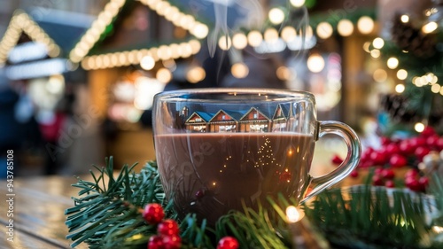 Christmas Market Reflected in Hot Chocolate Cup photo