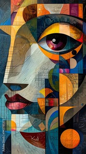 Abstract Portrait with Geometric Shapes and Vibrant Colors.