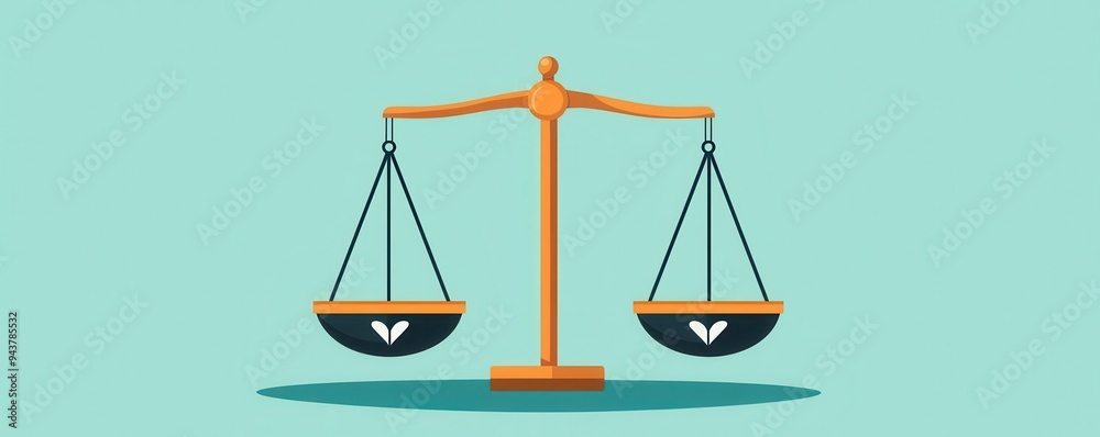 Justice scales with equal symbols on each side, equality before the law, flat design illustration Justice scales with equal symbols on each side, equality before the law, flat design illustration
