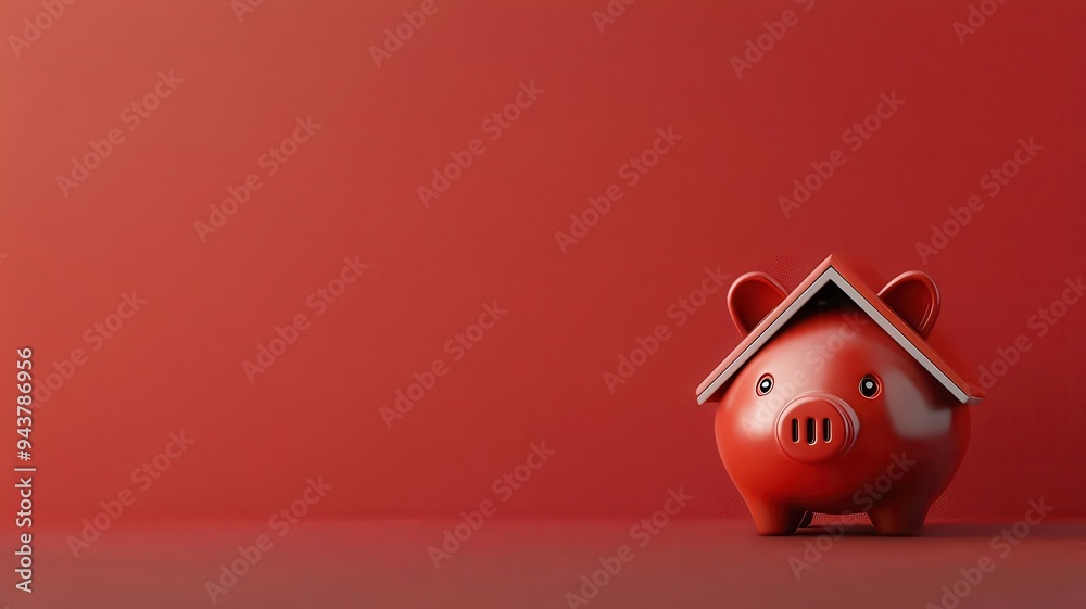 Piggy bank with a dream house, financial goals, 3D illustration Piggy bank with a dream house, financial goals, 3D illustration