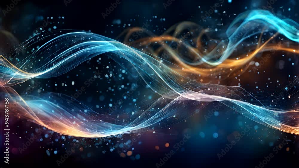 custom made wallpaper toronto digitalAbstract waves of light in blue and orange tones with sparkling particles.