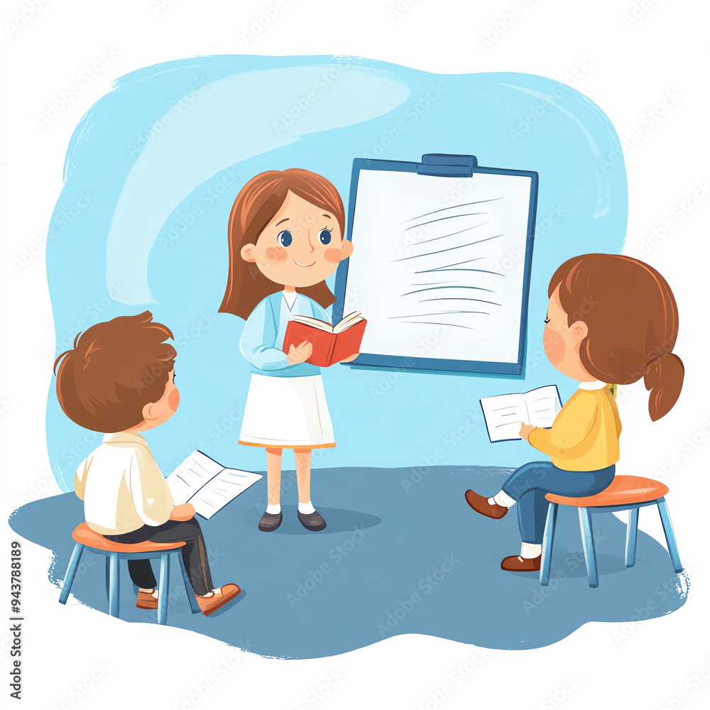 A young teacher presents a lesson to attentive students in a classroom setting, encouraging engagement and learning. A young teacher presents a lesson to attentive students in a classroom setting, encouraging engagement and learning.