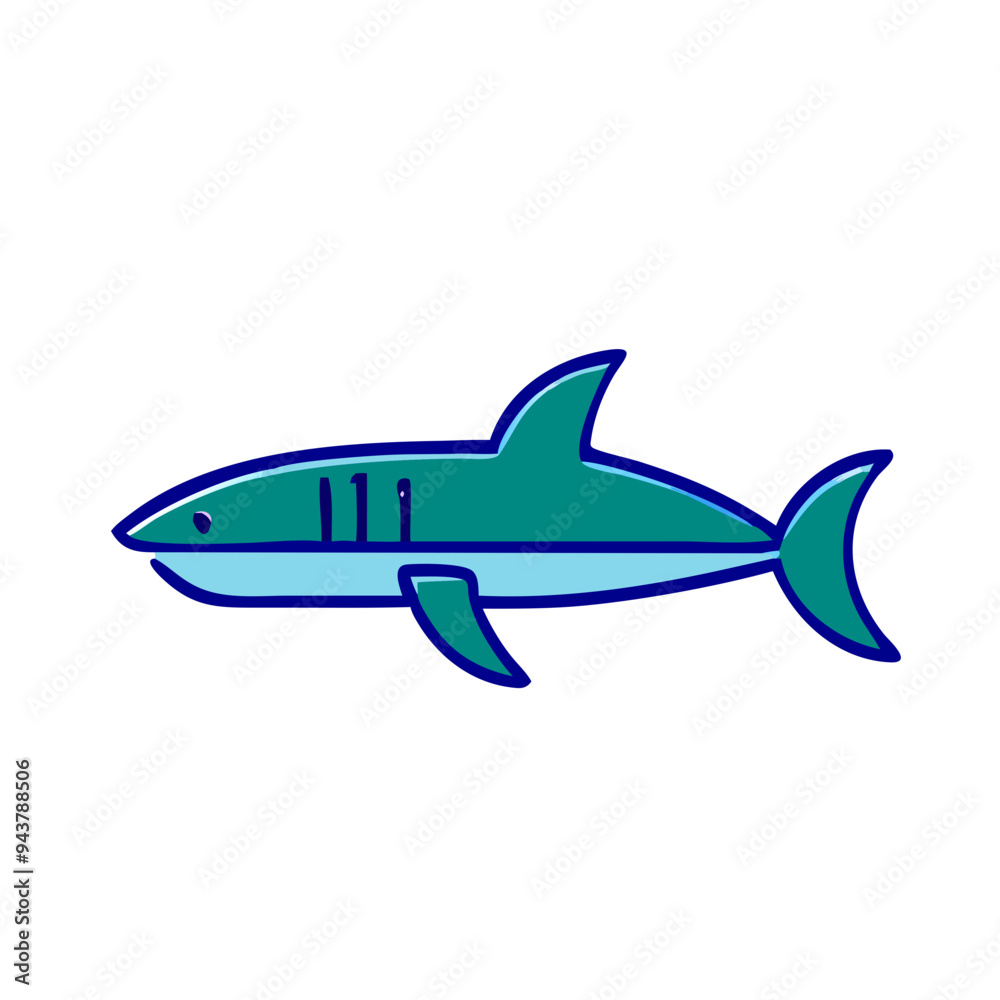Obraz premium Simple Line Art of a Green Shark in Blue Outline