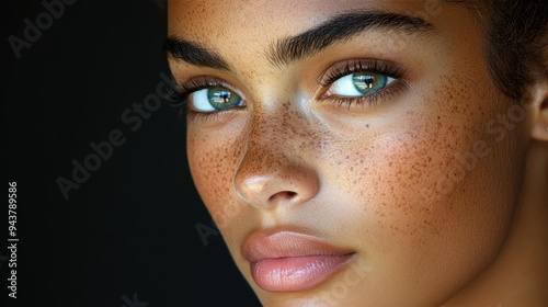 A detailed depiction of deep melasma spots on dark skin tones photo