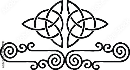 Celtic Curved Spiral Lines Border, Header, Footer - Two Triquetras