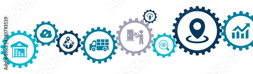 AI in logistics and supply chain management banner vector illustration with the icon of more accurate, reliable, cost effective, planning, real time visibility, digital technology on white background.