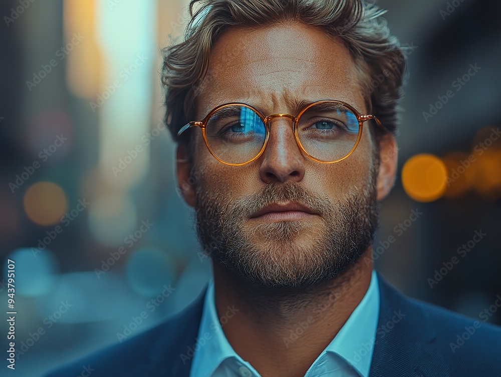 Handsome Man with Beard Enjoying City Life in Urban Setting Handsome Man with Beard Enjoying City Life in Urban Setting