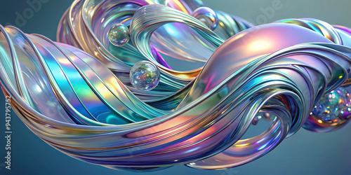 3D light colors holographic abstract future movement shapes, white background.