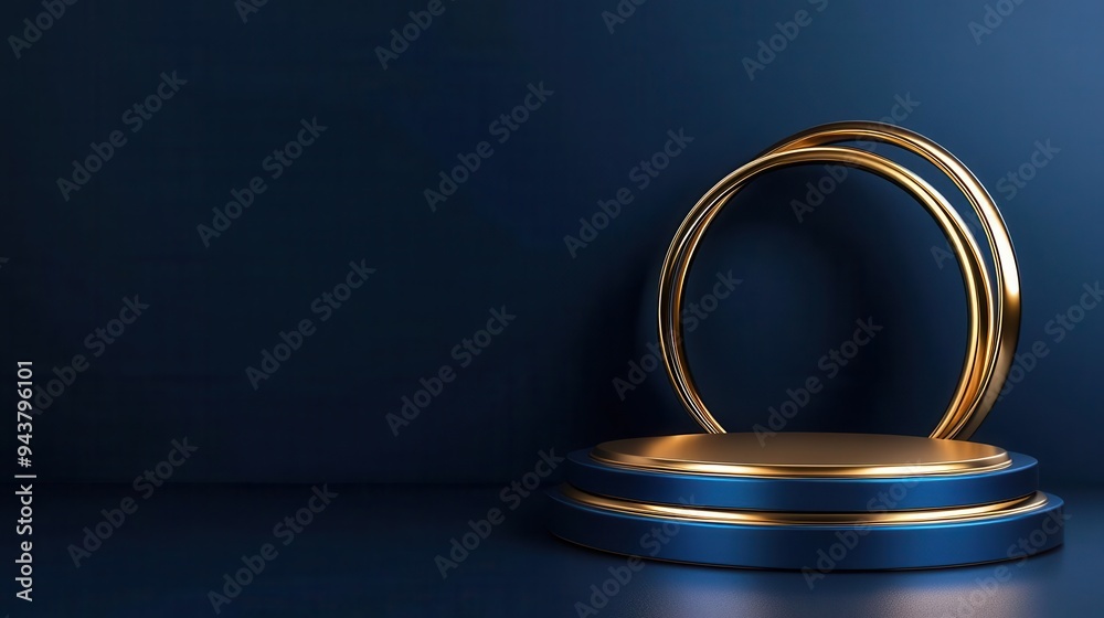 Minimalist gold and blue podium for product display. Minimalist gold and blue podium for product display.