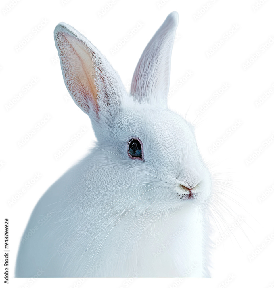 PNG White rabbit sitting calmly with soft fur coat PNG White rabbit sitting calmly with soft fur coat