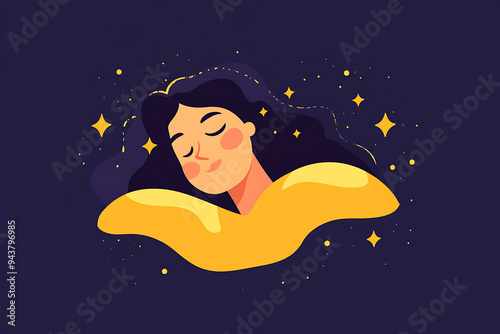 An abstract illustration in flat art style depicting a person sleeping peacefully