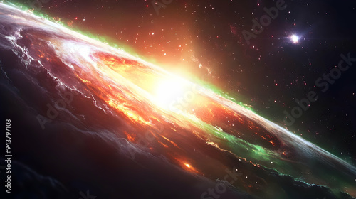 A vibrant, glowing planet w...
