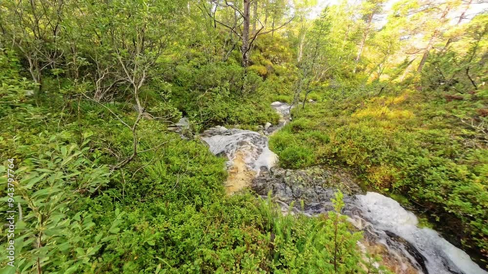 Water flowing in a river in Trondheim, Norway on a sunny summer day Water flowing in a river in Trondheim, Norway on a sunny summer day