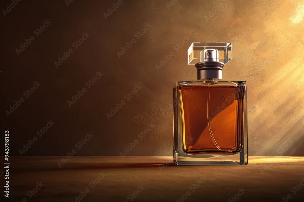 Luxury mens perfume in bottle on brown background with space.