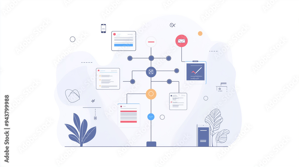 Organization business process and workflow automation with flowchart. Business and technology concept. Organization business process and workflow automation with flowchart. Business and technology concept.