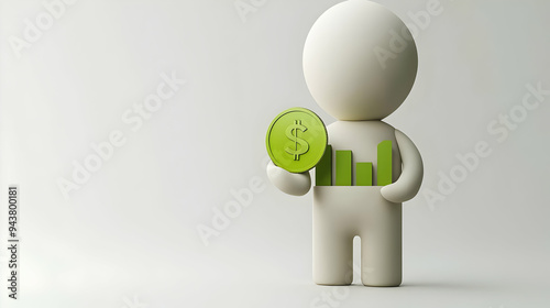 3D Icon Person with Green Coin and Financial Graph concept as A person holding a green coin and a financial graph with a blank background providing space for text or graphics symbolizing the integrati photo