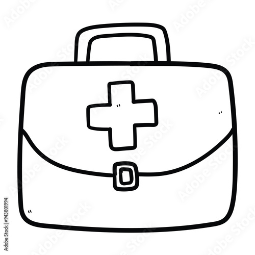 Hand drawn doodle first aid kit on white background.