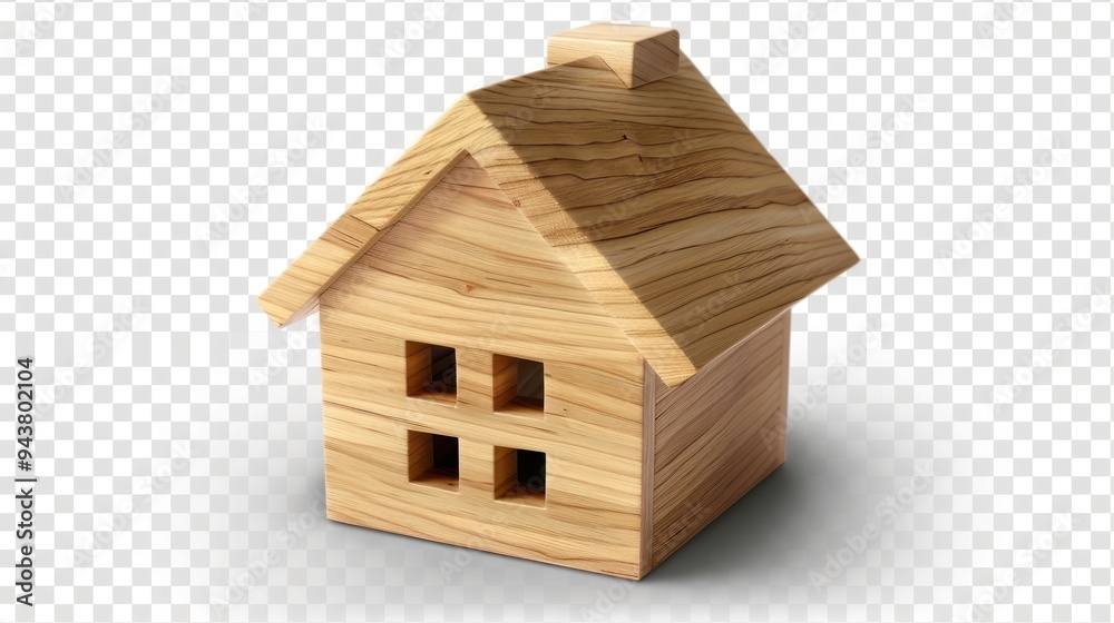 3D house icon made of wood isolated on transparent background PNG 3D house icon made of wood isolated on transparent background PNG