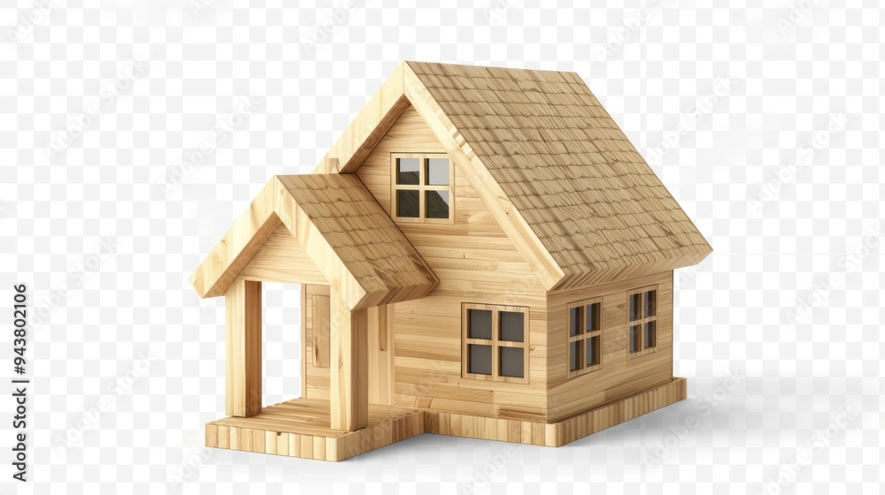 3D house icon made of wood isolated on transparent background PNG 3D house icon made of wood isolated on transparent background PNG