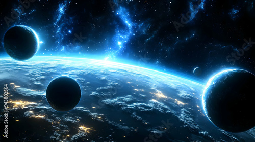 A view of a planet with blu...