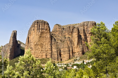 natural monument of the mallos de riglos and the village of riglos  photo