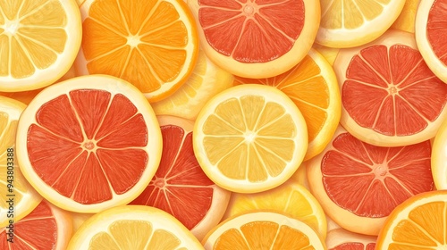 Sliced ​​Oranges and Yellow, Abstract Image, Texture, Pattern Background, Wallpaper, Cover and Screen of Smartphone, Cell Phone, Computer, Laptop, 9:16 and 16:9 Format