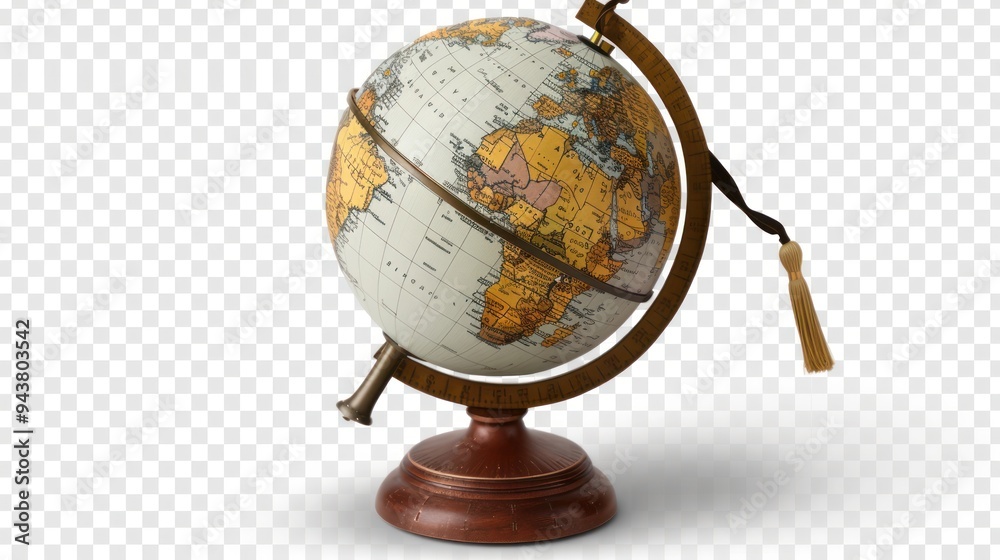 A globe featuring a graduation cap isolate on transparency background A globe featuring a graduation cap isolate on transparency background
