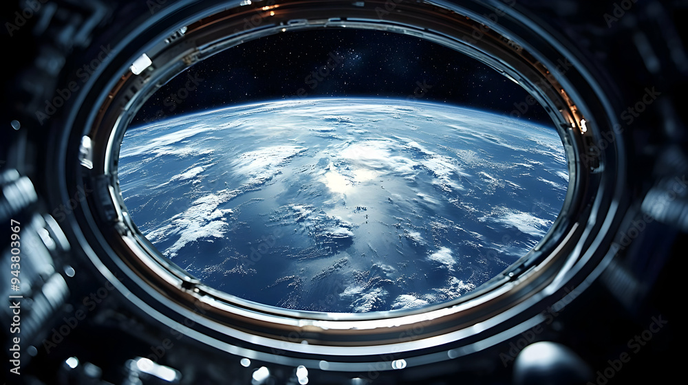 A view of Earth from a spaceship window. A view of Earth from a spaceship window.