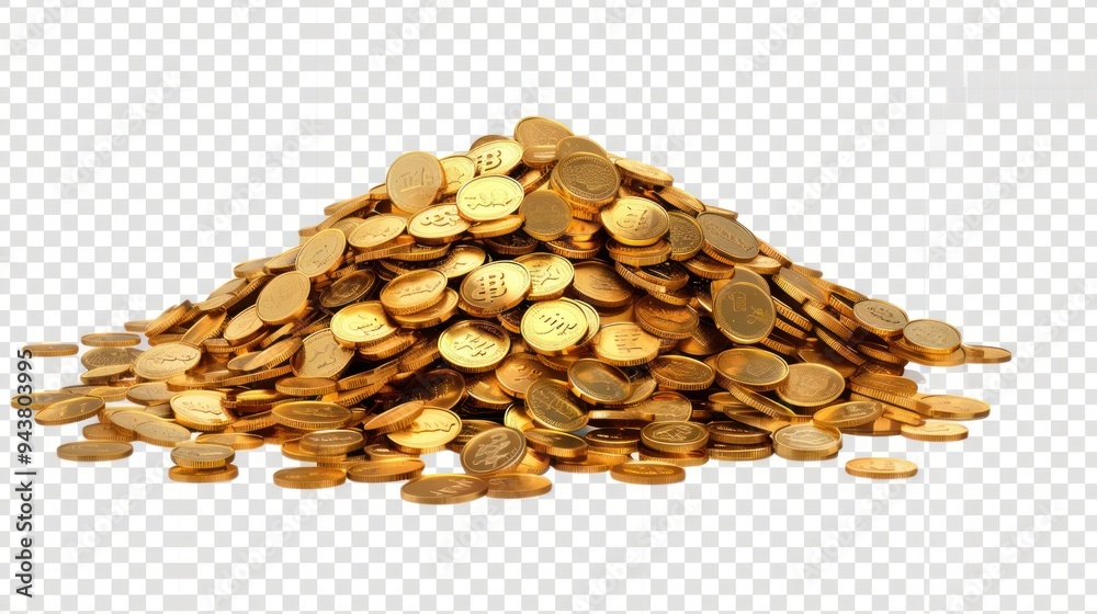 A Large pile of gold coins with a plain on transparency background PNG A Large pile of gold coins with a plain on transparency background PNG