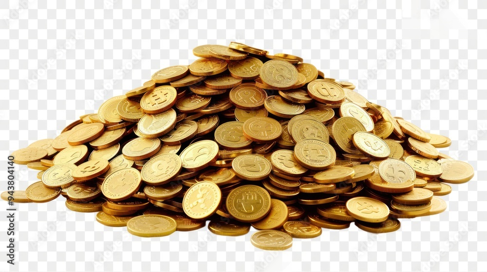 A Large pile of gold coins with a plain on transparency background PNG A Large pile of gold coins with a plain on transparency background PNG