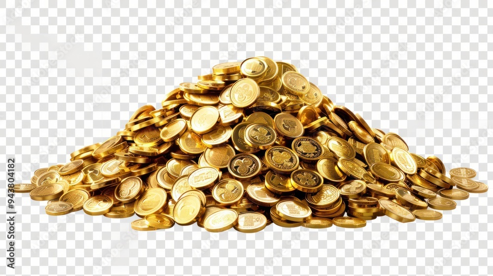 A Large pile of gold coins with a plain on transparency background PNG A Large pile of gold coins with a plain on transparency background PNG