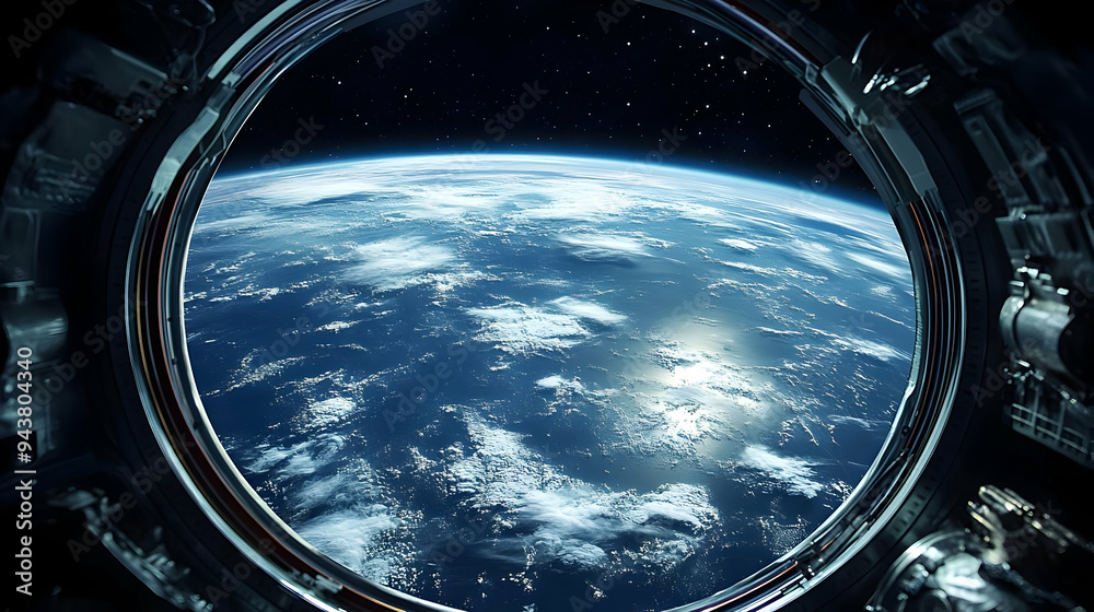 A view of Earth from a spaceship window. A view of Earth from a spaceship window.