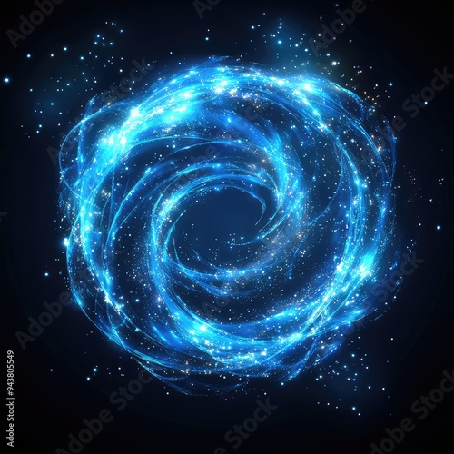 Isolated blue light vortex with magical energy twirls and shimmering particles, floating on a transparent backdrop.