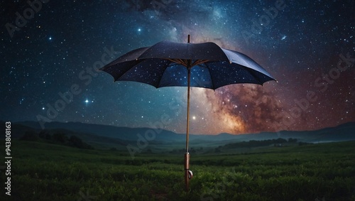 A classic black umbrella with a curved wooden handle